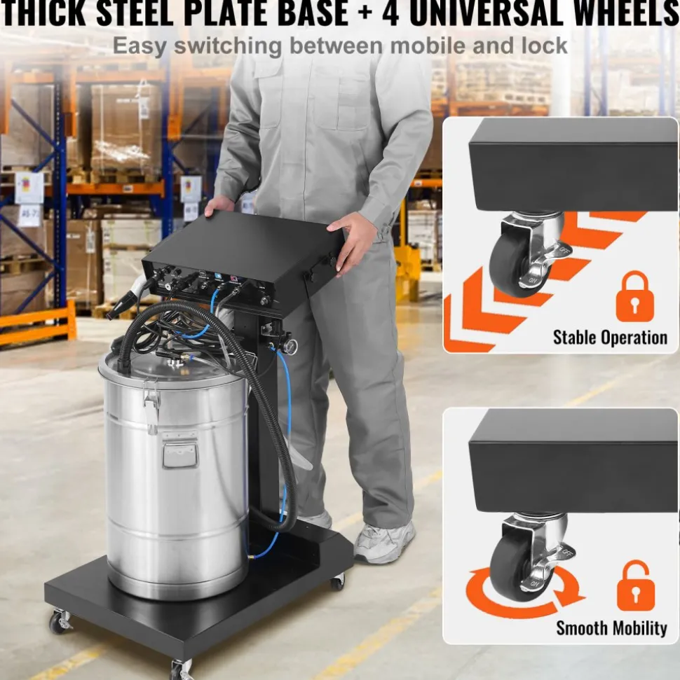 VEVOR Powder Coating System, 50 W 100KV Electrostatic Output Powder Coating Kit with 50L Powder Hopper, 450g Per Minute Powder Coating Machine with Spray Gun and Trolley Base, for Indoor and Outdoor
