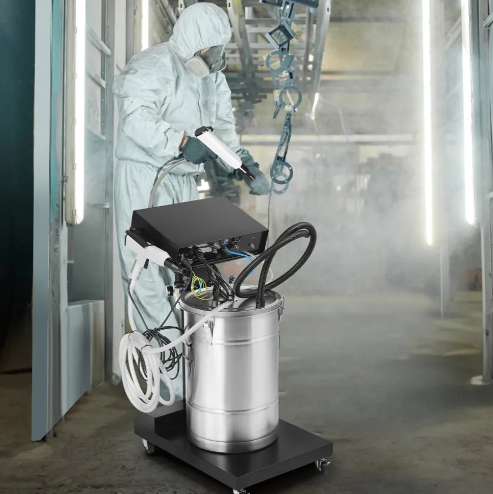 VEVOR Powder Coating System, 50 W 100KV Electrostatic Output Powder Coating Kit with 50L Powder Hopper, 450g Per Minute Powder Coating Machine with Spray Gun and Trolley Base, for Indoor and Outdoor