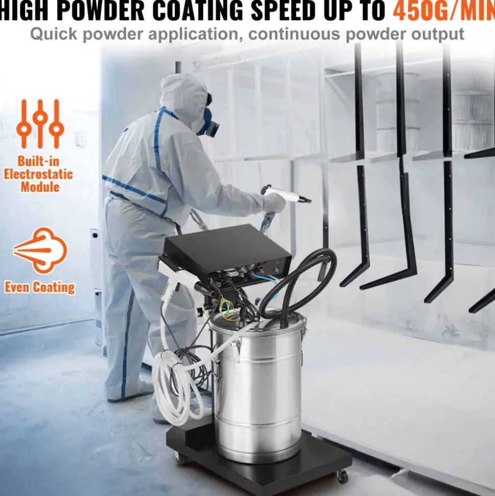 VEVOR Powder Coating System, 50 W 100KV Electrostatic Output Powder Coating Kit with 50L Powder Hopper, 450g Per Minute Powder Coating Machine with Spray Gun and Trolley Base, for Indoor and Outdoor