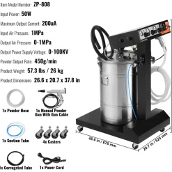 VEVOR Powder Coating System, 50 W 100KV Electrostatic Output Powder Coating Kit with 50L Powder Hopper, 450g Per Minute Powder Coating Machine with Spray Gun and Trolley Base, for Indoor and Outdoor