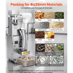VEVOR Powder Filling and Sealing Machine, 10-500g(0.02-1.1lbs) Automatic Particle Granule Packaging Machine, Stainless Steel, Weighing Filling Sealing, for Coffee Beans, Grains, Tea, Spices, Silver