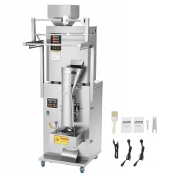 VEVOR Powder Filling and Sealing Machine, 10-500g(0.02-1.1lbs) Automatic Particle Granule Packaging Machine, Stainless Steel, Weighing Filling Sealing, for Coffee Beans, Grains, Tea, Spices, Silver