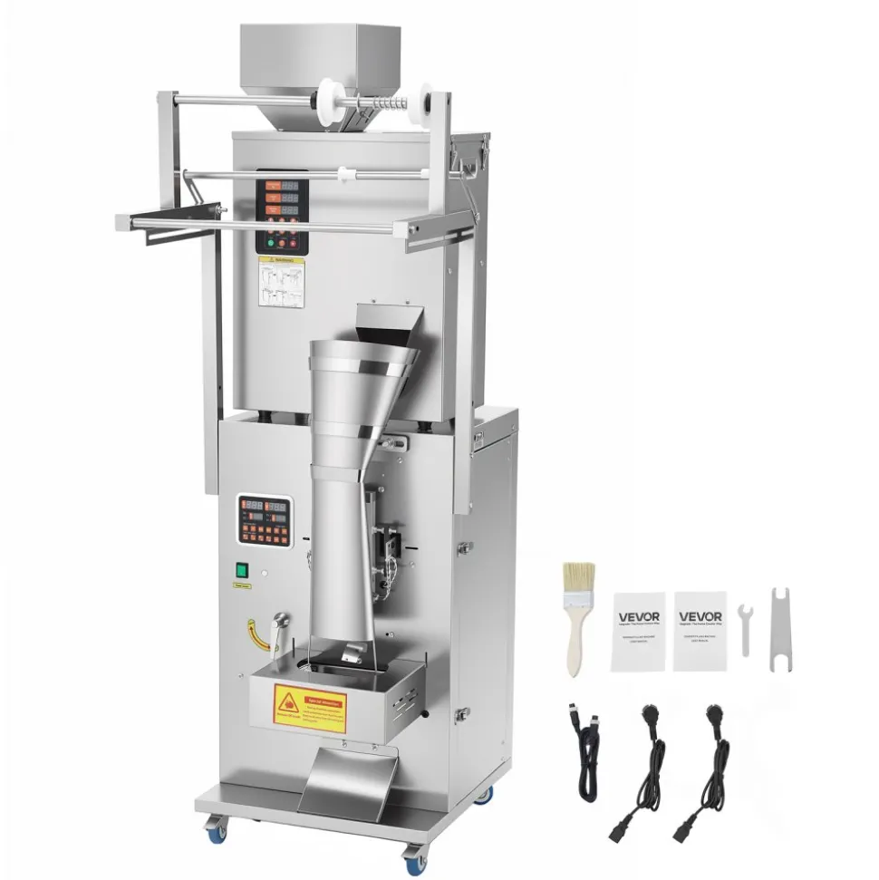 VEVOR Powder Filling and Sealing Machine, 10-500g(0.02-1.1lbs) Automatic Particle Granule Packaging Machine, Stainless Steel, Weighing Filling Sealing, for Coffee Beans, Grains, Tea, Spices, Silver