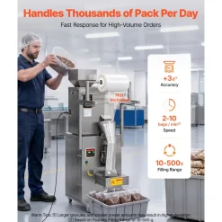 VEVOR Powder Filling and Sealing Machine, 10-500g(0.02-1.1lbs) Automatic Particle Granule Packaging Machine, Stainless Steel, Weighing Filling Sealing, for Coffee Beans, Grains, Tea, Spices, Silver