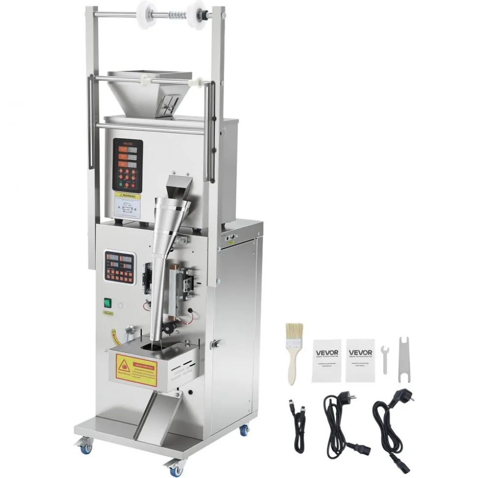 VEVOR Powder Filling and Sealing Machine, 1-99.9g(0.002-0.22lbs) Automatic Particle Granule Packaging Machine, Stainless Steel, Weighing Filling Sealing, for Coffee Beans, Grains, Tea, Spices, Silver