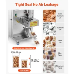 VEVOR Powder Filling and Sealing Machine, 1-99.9g(0.002-0.22lbs) Automatic Particle Granule Packaging Machine, Stainless Steel, Weighing Filling Sealing, for Coffee Beans, Grains, Tea, Spices, Silver