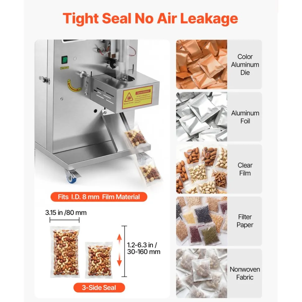 VEVOR Powder Filling and Sealing Machine, 1-99.9g(0.002-0.22lbs) Automatic Particle Granule Packaging Machine, Stainless Steel, Weighing Filling Sealing, for Coffee Beans, Grains, Tea, Spices, Silver