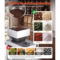 VEVOR Powder Filling Machine, 10-500g (0.02-1.1lbs) Automatic Particle Dispenser, High Accuracy, Stainless Steel, Intelligent Weighing Dispensing Filler for Coffee Beans, Grains, Tea, Spices, Silver