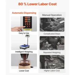 VEVOR Powder Filling Machine, 10-500g (0.02-1.1lbs) Automatic Particle Dispenser, High Accuracy, Stainless Steel, Intelligent Weighing Dispensing Filler for Coffee Beans, Grains, Tea, Spices, Silver