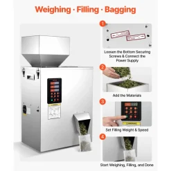 VEVOR Powder Filling Machine, 10-500g (0.02-1.1lbs) Automatic Particle Dispenser, High Accuracy, Stainless Steel, Intelligent Weighing Dispensing Filler for Coffee Beans, Grains, Tea, Spices, Silver