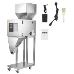 VEVOR Powder Filling Machine, 10-999g (0.02-2.2lbs) Automatic Particle Dispenser, Stainless Steel, Intelligent Weighing Dispensing Filler with Foot Pedal, for Coffee Beans, Grains, Tea, Spices, Silver