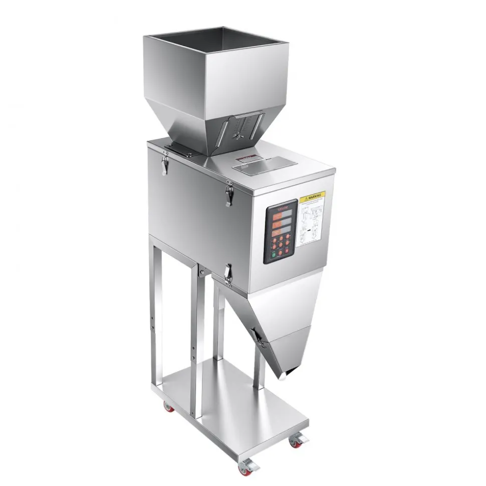 VEVOR Powder Filling Machine, 10-999g (0.02-2.2lbs) Automatic Particle Dispenser, Stainless Steel, Intelligent Weighing Dispensing Filler with Foot Pedal, for Coffee Beans, Grains, Tea, Spices, Silver