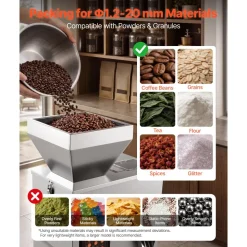 VEVOR Powder Filling Machine, 1-99.9g (0.002-0.22lbs) Automatic Particle Dispenser, High Accuracy, Stainless Steel, Intelligent Weighing Dispensing Filler for Coffee Beans, Grains, Tea, Spices, Silver