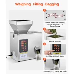 VEVOR Powder Filling Machine, 1-99.9g (0.002-0.22lbs) Automatic Particle Dispenser, High Accuracy, Stainless Steel, Intelligent Weighing Dispensing Filler for Coffee Beans, Grains, Tea, Spices, Silver