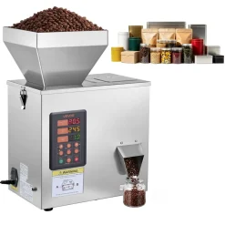 VEVOR Powder Filling Machine, 1-99.9g (0.002-0.22lbs) Automatic Particle Dispenser, High Accuracy, Stainless Steel, Intelligent Weighing Dispensing Filler for Coffee Beans, Grains, Tea, Spices, Silver