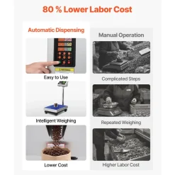 VEVOR Powder Filling Machine, 1-99.9g (0.002-0.22lbs) Automatic Particle Dispenser, High Accuracy, Stainless Steel, Intelligent Weighing Dispensing Filler for Coffee Beans, Grains, Tea, Spices, Silver