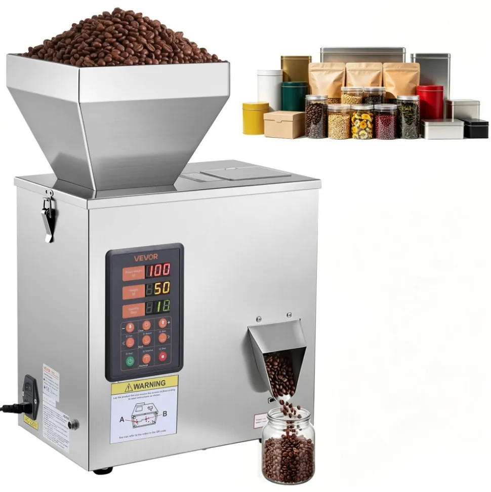 VEVOR Powder Filling Machine, 3-200g (0.01-0.44 lbs) Automatic Particle Dispenser, High Accuracy, Stainless Steel, Intelligent Weighing Dispensing Filler for Coffee Beans, Grains, Tea, Spices, Silver