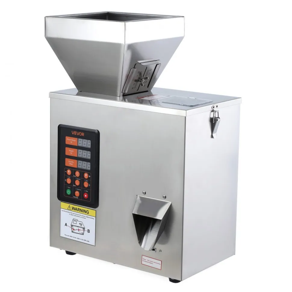 VEVOR Powder Filling Machine, 3-200g (0.01-0.44 lbs) Automatic Particle Dispenser, High Accuracy, Stainless Steel, Intelligent Weighing Dispensing Filler for Coffee Beans, Grains, Tea, Spices, Silver