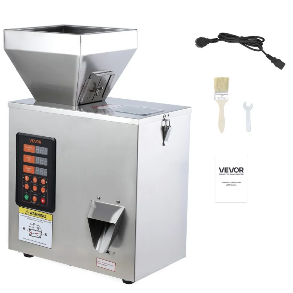 VEVOR Powder Filling Machine, 3-200g (0.01-0.44 lbs) Automatic Particle Dispenser, High Accuracy, Stainless Steel, Intelligent Weighing Dispensing Filler for Coffee Beans, Grains, Tea, Spices, Silver
