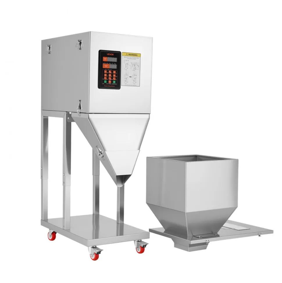 VEVOR Powder Filling Machine, 20-5000g (0.04-11.02lbs) Automatic Particle Dispenser, Stainless Steel, Smart Weighing Dispensing Filler w/ Foot Pedal, for Coffee Beans, Grains, Tea, Spices, Silver