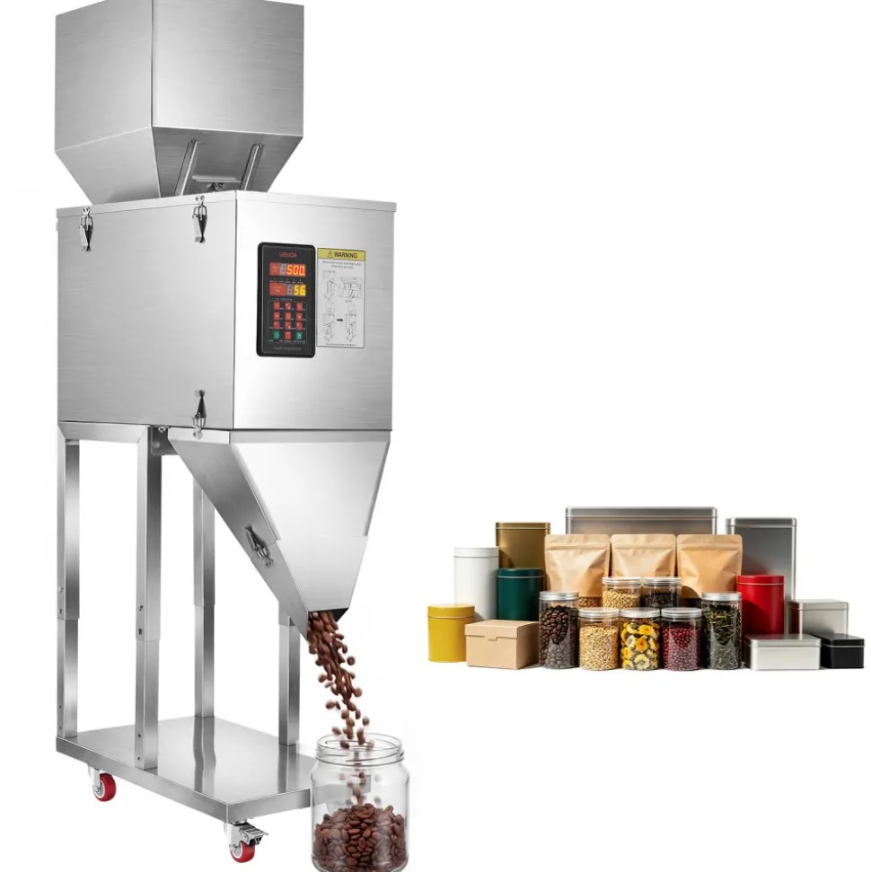 VEVOR Powder Filling Machine, 20-5000g (0.04-11.02lbs) Automatic Particle Dispenser, Stainless Steel, Smart Weighing Dispensing Filler w/ Foot Pedal, for Coffee Beans, Grains, Tea, Spices, Silver