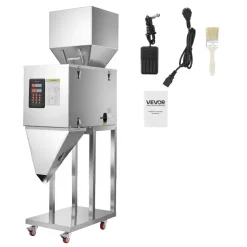 VEVOR Powder Filling Machine, 20-5000g (0.04-11.02lbs) Automatic Particle Dispenser, Stainless Steel, Smart Weighing Dispensing Filler w/ Foot Pedal, for Coffee Beans, Grains, Tea, Spices, Silver
