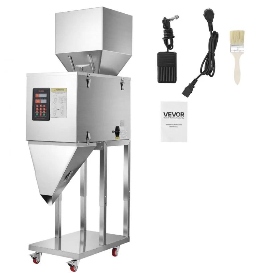 VEVOR Powder Filling Machine, 20-5000g (0.04-11.02lbs) Automatic Particle Dispenser, Stainless Steel, Smart Weighing Dispensing Filler w/ Foot Pedal, for Coffee Beans, Grains, Tea, Spices, Silver