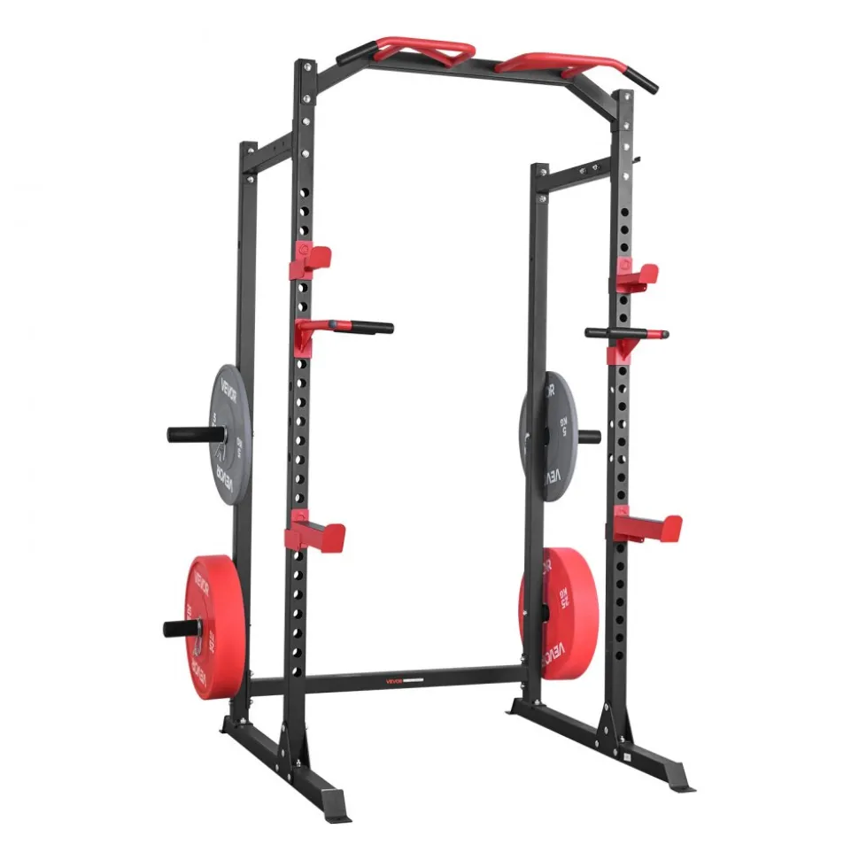 VEVOR Power Cage Power Rack, Multifunctional Barbell Squat Rack with Adjustable Height, Home Gym Strength Training Workout Equipment with J-Hooks & More Fitness Attachment for Bench Press Pull-Up Dips