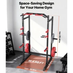 VEVOR Power Cage Power Rack, Multifunctional Barbell Squat Rack with Adjustable Height, Home Gym Strength Training Workout Equipment with J-Hooks & More Fitness Attachment for Bench Press Pull-Up Dips