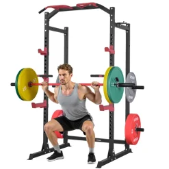 VEVOR Power Cage Power Rack, Multifunctional Barbell Squat Rack with Adjustable Height, Home Gym Strength Training Workout Equipment with J-Hooks & More Fitness Attachment for Bench Press Pull-Up Dips