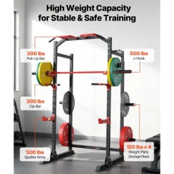 VEVOR Power Cage Power Rack, Multifunctional Barbell Squat Rack with Adjustable Height, Home Gym Strength Training Workout Equipment with J-Hooks & More Fitness Attachment for Bench Press Pull-Up Dips