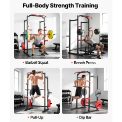 VEVOR Power Cage Power Rack, Multifunctional Barbell Squat Rack with Adjustable Height, Home Gym Strength Training Workout Equipment with J-Hooks & More Fitness Attachment for Bench Press Pull-Up Dips