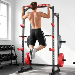 VEVOR Power Cage Power Rack, Multifunctional Barbell Squat Rack with Adjustable Height, Home Gym Strength Training Workout Equipment with J-Hooks & More Fitness Attachment for Bench Press Pull-Up Dips
