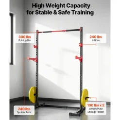VEVOR Power Cage Rack, Multifunctional Squat Rack for Home Gym, Width-Adjustable Workout Strength Training Equipment with 6 Band Pegs, Landmine Attachment & Safety Bars for Bench Press Squats Pull-Up