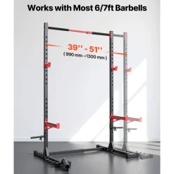 VEVOR Power Cage Rack, Multifunctional Squat Rack for Home Gym, Width-Adjustable Workout Strength Training Equipment with 6 Band Pegs, Landmine Attachment & Safety Bars for Bench Press Squats Pull-Up