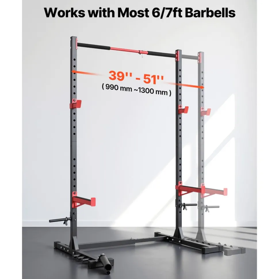 VEVOR Power Cage Rack, Multifunctional Squat Rack for Home Gym, Width-Adjustable Workout Strength Training Equipment with 6 Band Pegs, Landmine Attachment & Safety Bars for Bench Press Squats Pull-Up