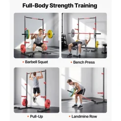 VEVOR Power Cage Rack, Multifunctional Squat Rack for Home Gym, Width-Adjustable Workout Strength Training Equipment with 6 Band Pegs, Landmine Attachment & Safety Bars for Bench Press Squats Pull-Up