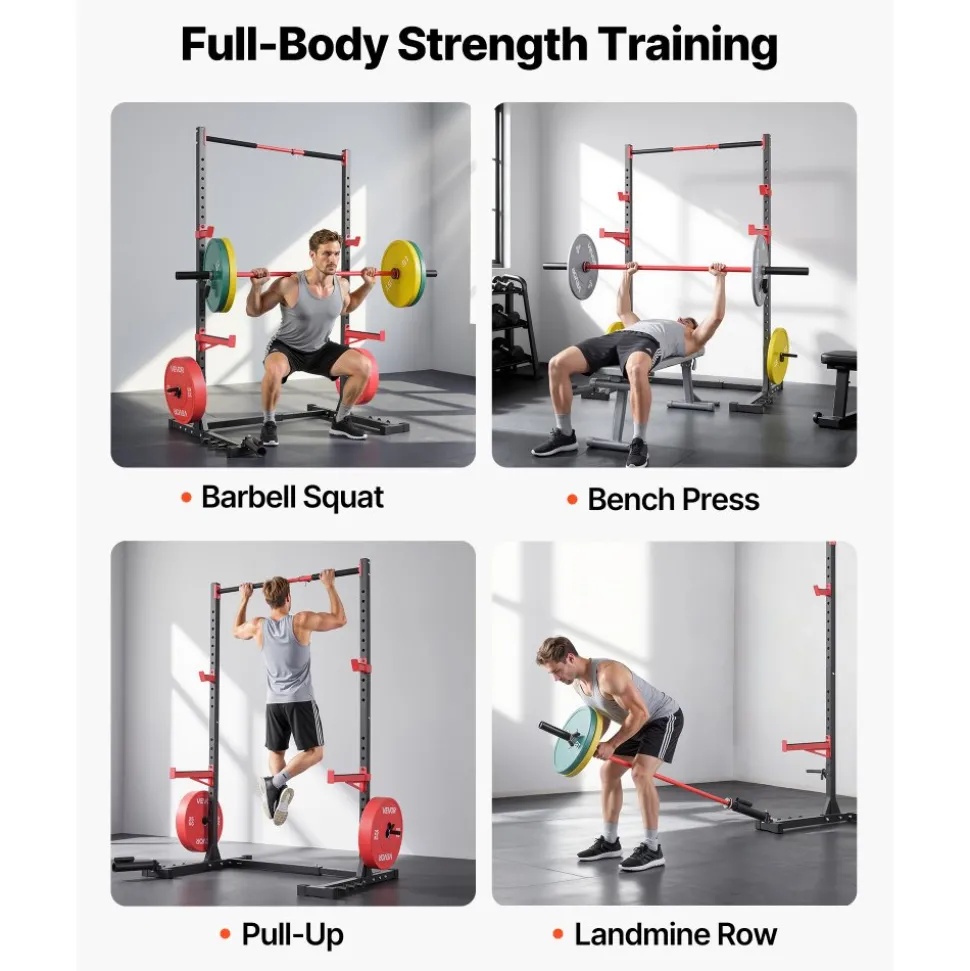 VEVOR Power Cage Rack, Multifunctional Squat Rack for Home Gym, Width-Adjustable Workout Strength Training Equipment with 6 Band Pegs, Landmine Attachment & Safety Bars for Bench Press Squats Pull-Up