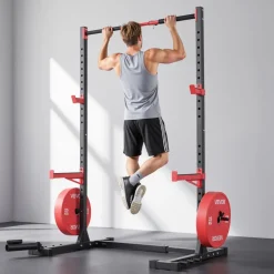 VEVOR Power Cage Rack, Multifunctional Squat Rack for Home Gym, Width-Adjustable Workout Strength Training Equipment with 6 Band Pegs, Landmine Attachment & Safety Bars for Bench Press Squats Pull-Up