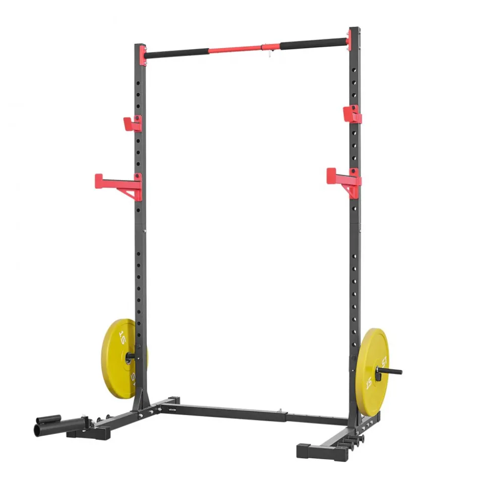 VEVOR Power Cage Rack, Multifunctional Squat Rack for Home Gym, Width-Adjustable Workout Strength Training Equipment with 6 Band Pegs, Landmine Attachment & Safety Bars for Bench Press Squats Pull-Up
