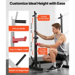 VEVOR Power Cage Squat Rack, Home Gym Power Rack with Adjustable Height & Width, 550LBS Strength Training Workout Equipment with Barbell Storage Racks & J-Hooks for Bench Press, Squat, Weight Lifting
