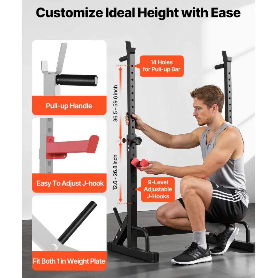 VEVOR Power Cage Squat Rack, Home Gym Power Rack with Adjustable Height & Width, 550LBS Strength Training Workout Equipment with Barbell Storage Racks & J-Hooks for Bench Press, Squat, Weight Lifting