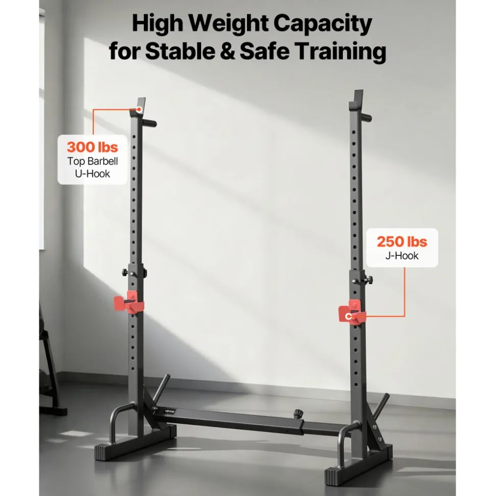 VEVOR Power Cage Squat Rack, Home Gym Power Rack with Adjustable Height & Width, 550LBS Strength Training Workout Equipment with Barbell Storage Racks & J-Hooks for Bench Press, Squat, Weight Lifting