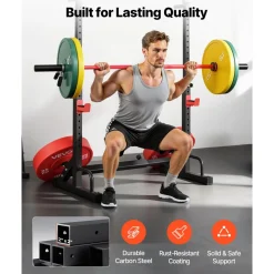 VEVOR Power Cage Squat Rack, Home Gym Power Rack with Adjustable Height & Width, 550LBS Strength Training Workout Equipment with Barbell Storage Racks & J-Hooks for Bench Press, Squat, Weight Lifting