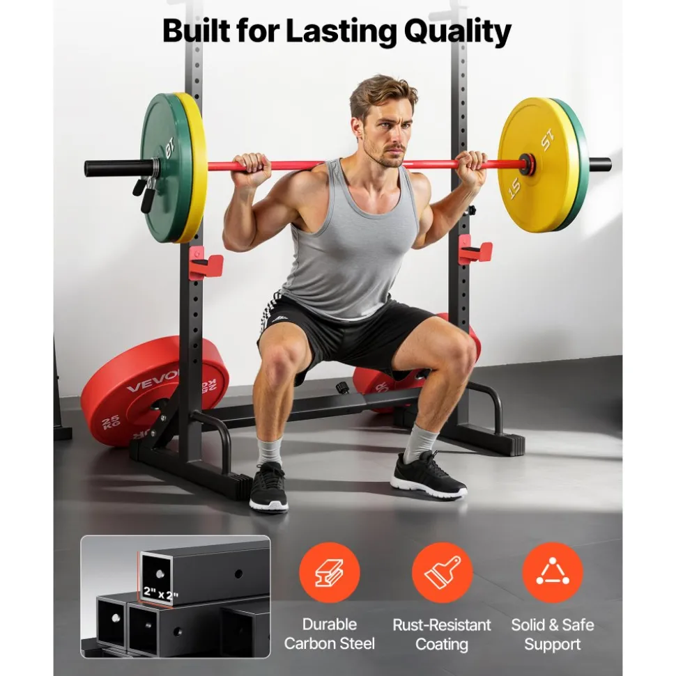 VEVOR Power Cage Squat Rack, Home Gym Power Rack with Adjustable Height & Width, 550LBS Strength Training Workout Equipment with Barbell Storage Racks & J-Hooks for Bench Press, Squat, Weight Lifting