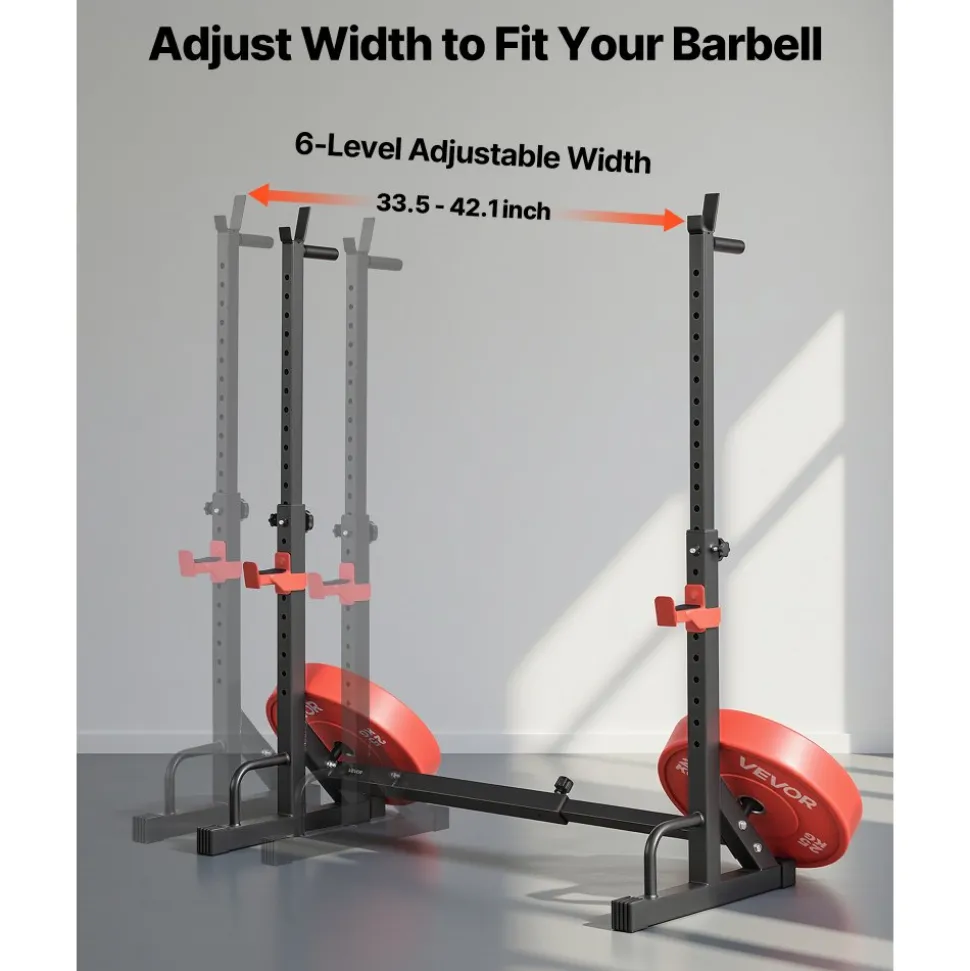 VEVOR Power Cage Squat Rack, Home Gym Power Rack with Adjustable Height & Width, 550LBS Strength Training Workout Equipment with Barbell Storage Racks & J-Hooks for Bench Press, Squat, Weight Lifting
