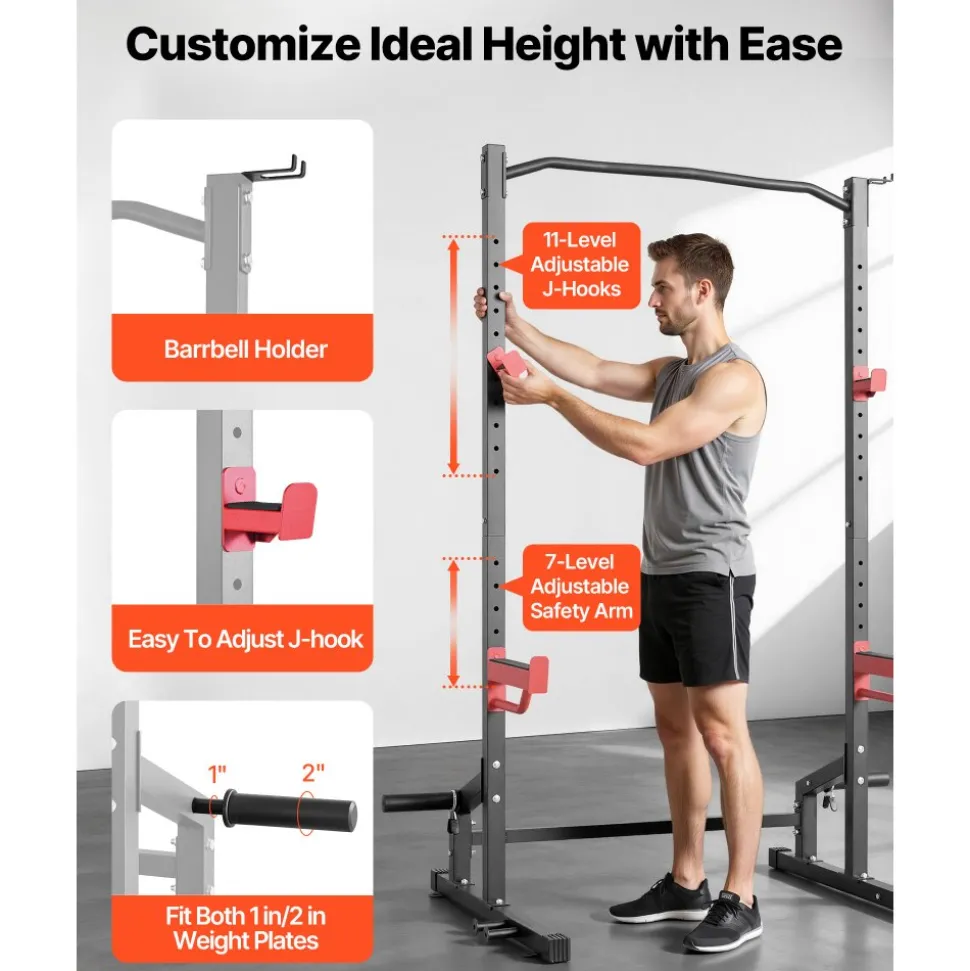 VEVOR Power Cage Squat Rack, Multifunctional Power Rack Home Gym, 1000LBS Strength Training Workout Equipment with 4 Band Pegs, Adjustable J-Hooks & Safety Bars for Barbell Squat Bench Press Pull-Up