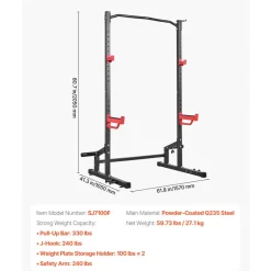 VEVOR Power Cage Squat Rack, Multifunctional Power Rack Home Gym, 1000LBS Strength Training Workout Equipment with 4 Band Pegs, Adjustable J-Hooks & Safety Bars for Barbell Squat Bench Press Pull-Up