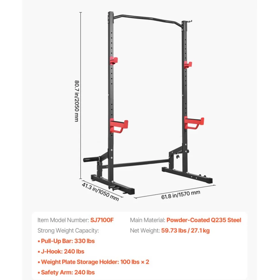 VEVOR Power Cage Squat Rack, Multifunctional Power Rack Home Gym, 1000LBS Strength Training Workout Equipment with 4 Band Pegs, Adjustable J-Hooks & Safety Bars for Barbell Squat Bench Press Pull-Up