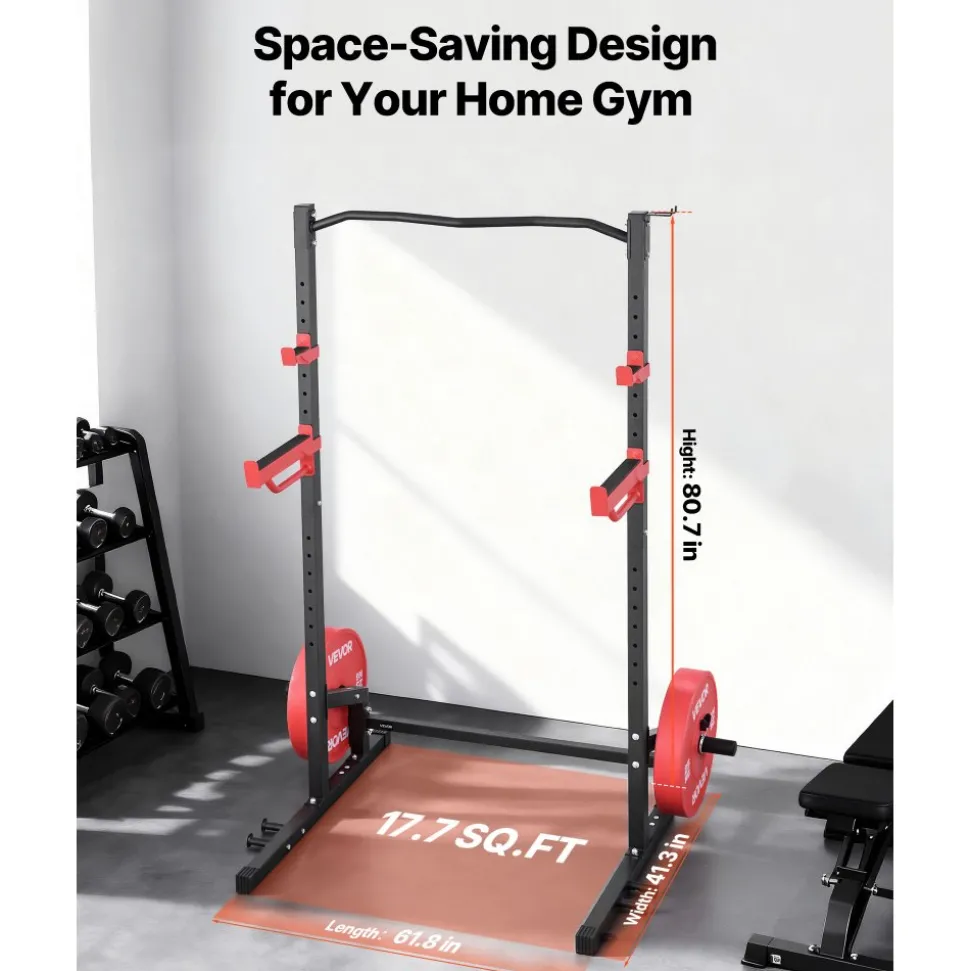 VEVOR Power Cage Squat Rack, Multifunctional Power Rack Home Gym, 1000LBS Strength Training Workout Equipment with 4 Band Pegs, Adjustable J-Hooks & Safety Bars for Barbell Squat Bench Press Pull-Up
